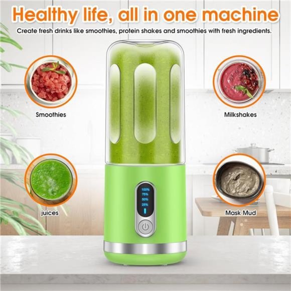 Portable Blender, Mini Blender USB C Rechargeable, 15.2 Oz, Green - Picture 4 of 7